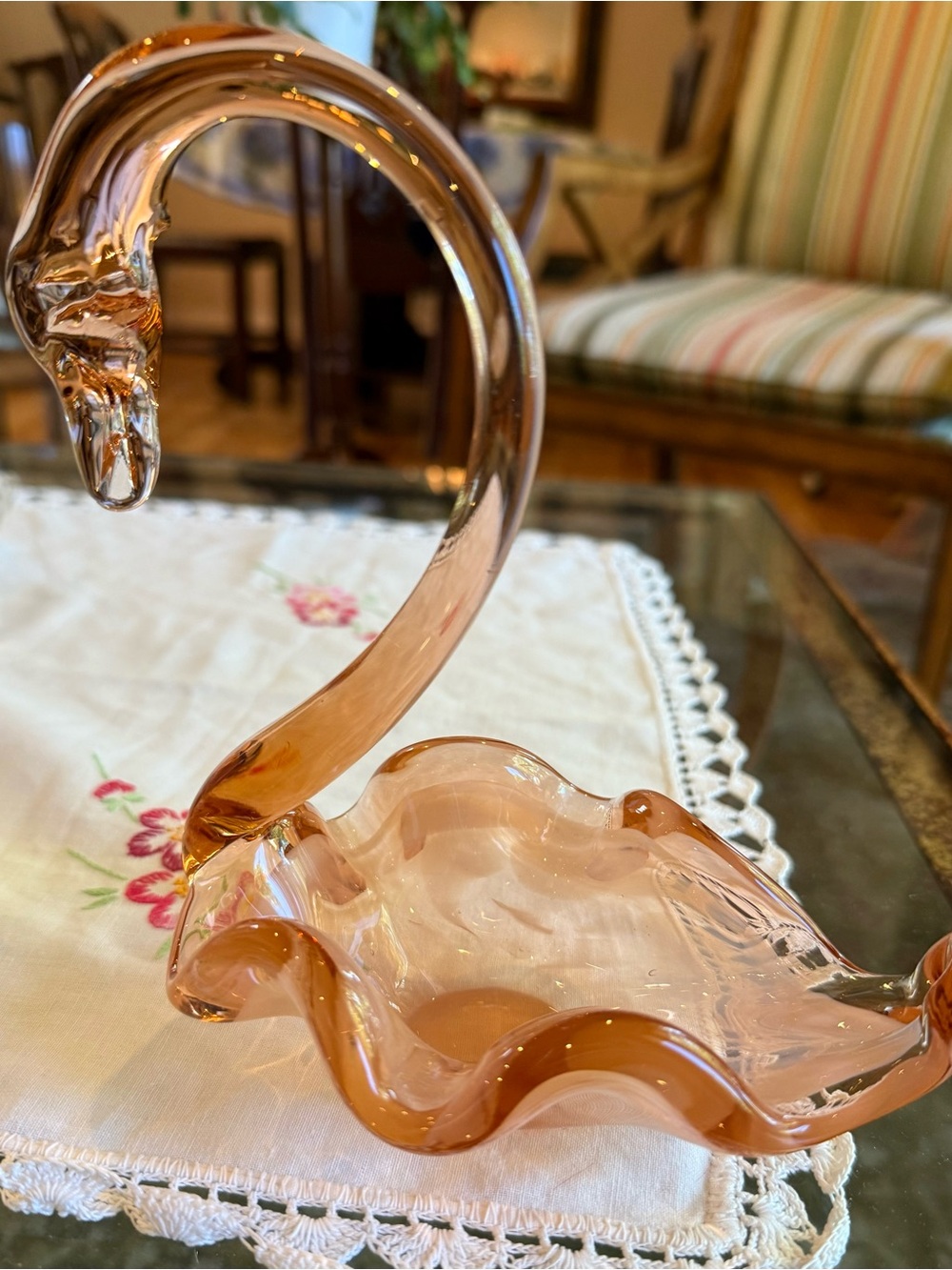 Vintage Handblown Peach Glass Swan Decorative Dish - Unbranded - Picture 2 of 8